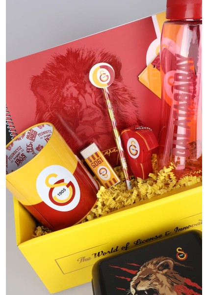 Dekomus Gıft Box Özel Kutulu Galatasaray Beslenme Kabı ve 700 ml Trıtan Matara Ile Kırtasiye Seti