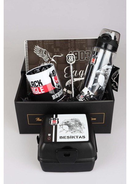 Dekomus Gıft Box Özel Kutulu Beşiktaş Beslenme Kabı ve 500 ml Trıtan Matara Ile Kırtasiye Seti