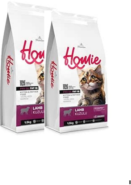 2 Adet Düşük Tahıllı Kuzulu Yavru ve Anne Kedi Maması 1,5 kg