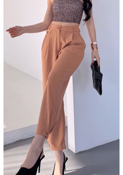 Kadın Jessia Bel ve Paça Düğmeli Balon Model Likralı Kumaş Pantolon fiyatları