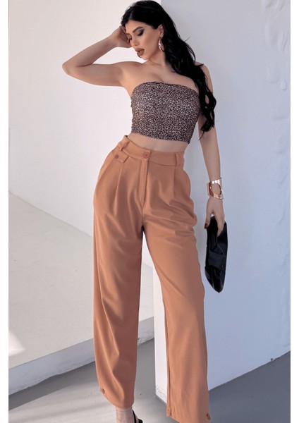 Kadın Jessia Bel ve Paça Düğmeli Balon Model Likralı Kumaş Pantolon fırsatları