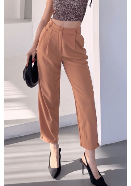 Kadın Jessia Bel ve Paça Düğmeli Balon Model Likralı Kumaş Pantolon indirimleri