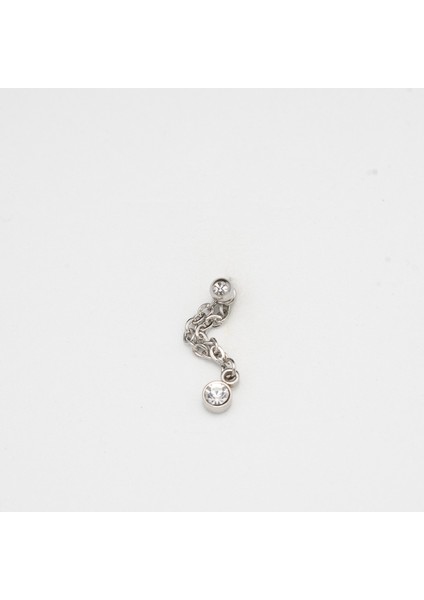 Taş Sallantılı Zincirli Paslanmaz Cerrahi Çelik Piercing… Gümüş/Silver Renkli ve Şeffaf Taşlı (Targus Helix Conch Flat)
