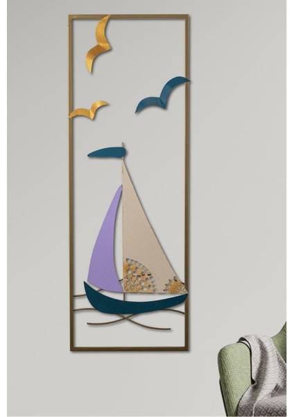 Metal Yelkenli Gold Ev Ofis Otel Duvar Süsü 32X90CM