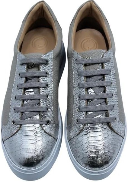 Deri Gumus-Grı Sneaker Düz 1280 01