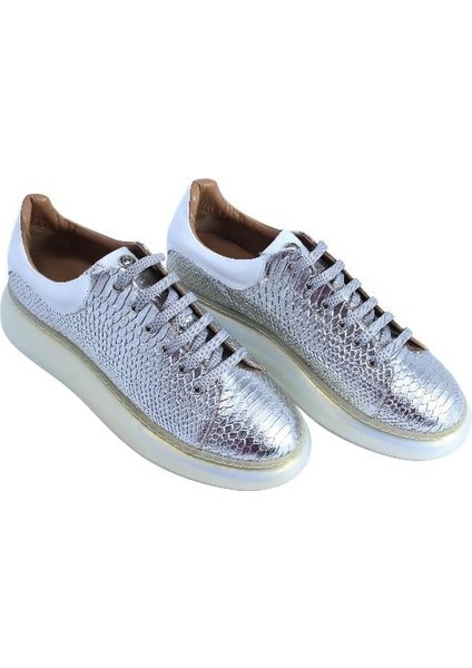 Deri Gumus-Beyaz Sneaker Düz 777 01 modelleri