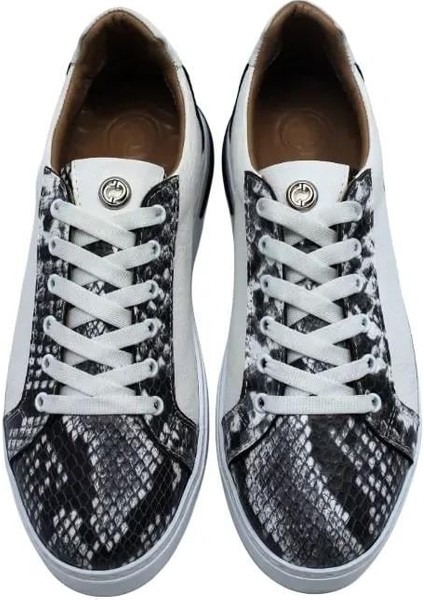 Hakiki Deri Sıyah-Beyaz Sneaker Düz 1280 01 modelleri