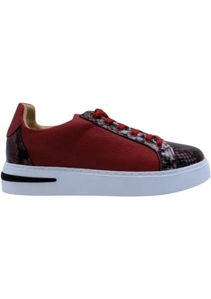 Deri Kırmızı-Sıyah Sneaker Düz 1280 01