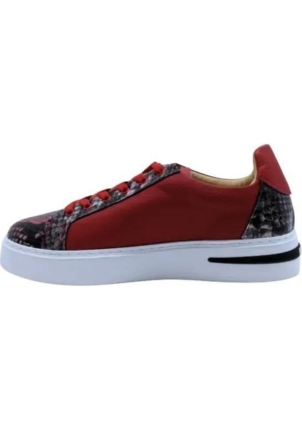Deri Kırmızı-Sıyah Sneaker Düz 1280 01