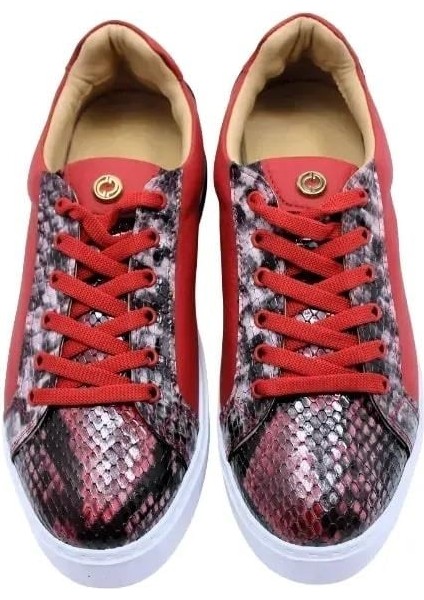 Deri Kırmızı-Sıyah Sneaker Düz 1280 01