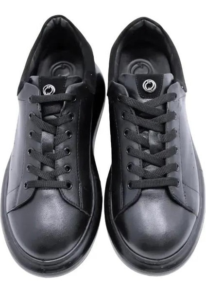 Deri Sıyah Sneaker Düz 777 01