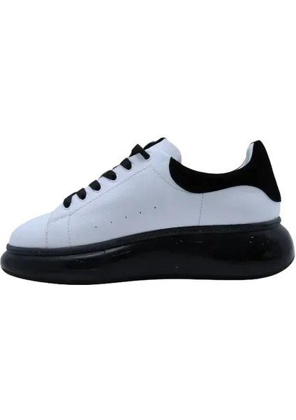 Deri Beyaz-Sıyah Sneaker Düz 777 01
