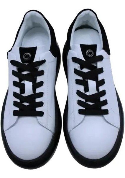 Deri Beyaz-Sıyah Sneaker Düz 777 01