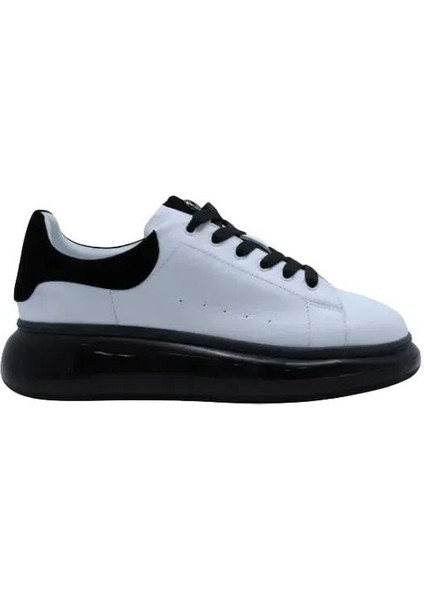Deri Beyaz-Sıyah Sneaker Düz 777 01