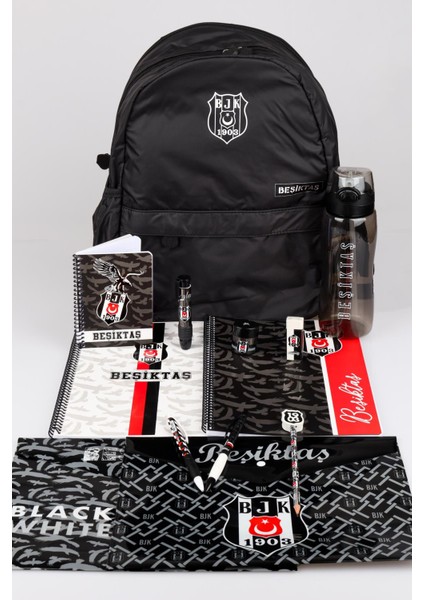 Yeni Sezon Lisanslı Beşiktaş Büyük Boy Okul ÇANTASI,700 ml Matara,a4 72 Yaprak Kareli ve Çizgili Defter,bloknot Kırtasiye Seti