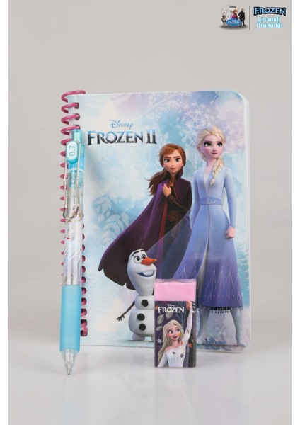 Lisanslı Elsa Frozen Çizgili Bloknot , Versatil Uçlu Kalem 0.7 mm ve Silgi Seti
