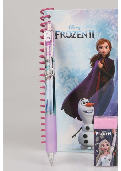 Lisanslı Elsa Frozen Çizgili Bloknot , Versatil Uçlu Kalem 0.7 mm ve Silgi Seti