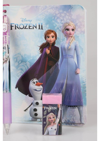 Lisanslı Elsa Frozen Çizgili Bloknot , Versatil Uçlu Kalem 0.7 mm ve Silgi Seti