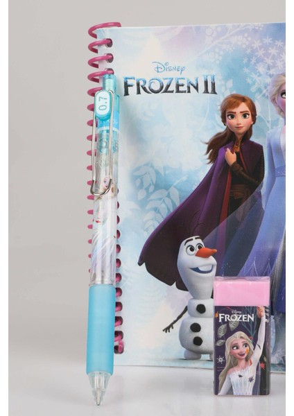 Lisanslı Elsa Frozen Çizgili Bloknot , Versatil Uçlu Kalem 0.7 mm ve Silgi Seti