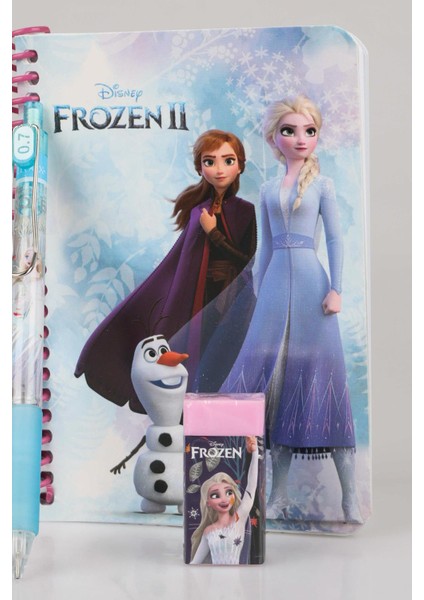 Lisanslı Elsa Frozen Çizgili Bloknot , Versatil Uçlu Kalem 0.7 mm ve Silgi Seti
