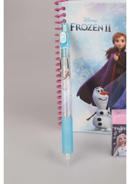 Lisanslı Elsa Frozen Çizgili Bloknot , Versatil Uçlu Kalem 0.7 mm ve Silgi Seti