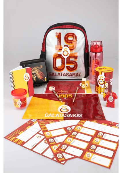 Dekomus Ile Lisanslı Galatasaray Küçük Boy 32X25 cm Anaokul ÇANTASI,700 ml Matara ve Beslenme Kabı Kırtasiye Seti