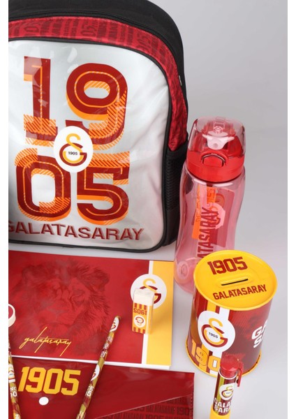 Dekomus Ile Lisanslı Galatasaray Küçük Boy 32X25 cm Anaokul ÇANTASI,700 ml Matara ve Beslenme Kabı Kırtasiye Seti
