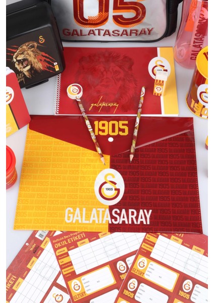 Dekomus Ile Lisanslı Galatasaray Küçük Boy 32X25 cm Anaokul ÇANTASI,700 ml Matara ve Beslenme Kabı Kırtasiye Seti