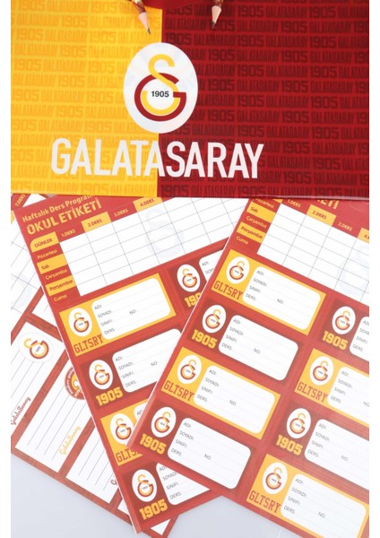 Dekomus Ile Lisanslı Galatasaray Küçük Boy 32X25 cm Anaokul ÇANTASI,700 ml Matara ve Beslenme Kabı Kırtasiye Seti