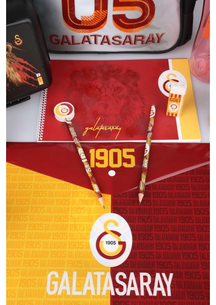 Dekomus Ile Lisanslı Galatasaray Küçük Boy 32X25 cm Anaokul ÇANTASI,700 ml Matara ve Beslenme Kabı Kırtasiye Seti