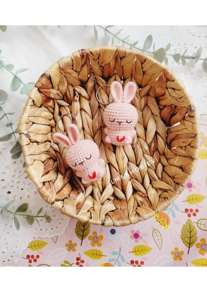 Amigurumi Kalpli Tavşan Organic Oyuncak ve Anahtarlık Pembe 8 cm (1 Adet)