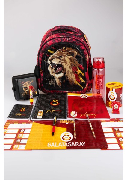 Dekomus Ile Lisanslı Galatasaray Özel Seri Kükreyen Aslanlı Ilk ve Orta Okul ÇANTASI,700 ml Matara ve Beslenme Kabı Kırtasiye Seti