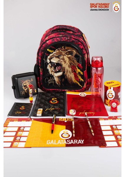 Dekomus Ile Lisanslı Galatasaray Özel Seri Kükreyen Aslanlı Ilk ve Orta Okul ÇANTASI,700 ml Matara ve Beslenme Kabı Kırtasiye Seti