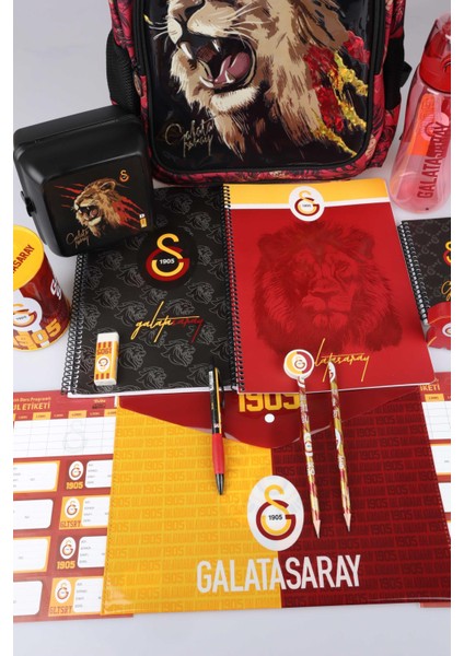Dekomus Ile Lisanslı Galatasaray Özel Seri Kükreyen Aslanlı Ilk ve Orta Okul ÇANTASI,700 ml Matara ve Beslenme Kabı Kırtasiye Seti