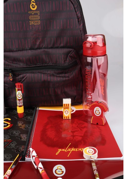 Dekomus Ile Yeni Sezon Lisanslı Galatasaray Büyük Boy Okul ÇANTASI,700 ml Matara Ile Kırtasiye Seti