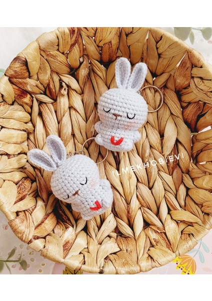 Amigurumi Tavşan Kalpli Organic Oyuncak ve Anahtarlık 8 cm (1 Adet)