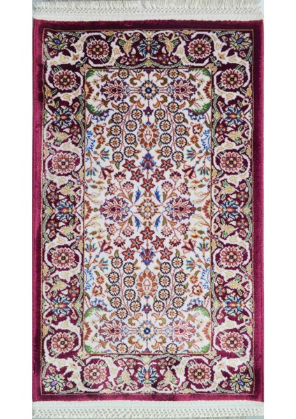 Bambu Iplikten Dokuma Parlak Tuşeli Hereke Desenli Bordo ve Krem Renk Duvar Halısı (30X50 Cm)