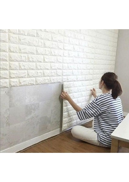 58X38 cm 3D Tuğla Desenli Kendinden Yapışkanlı Duvar Panelleri - Kolay Uygulama Duvar Dekoru