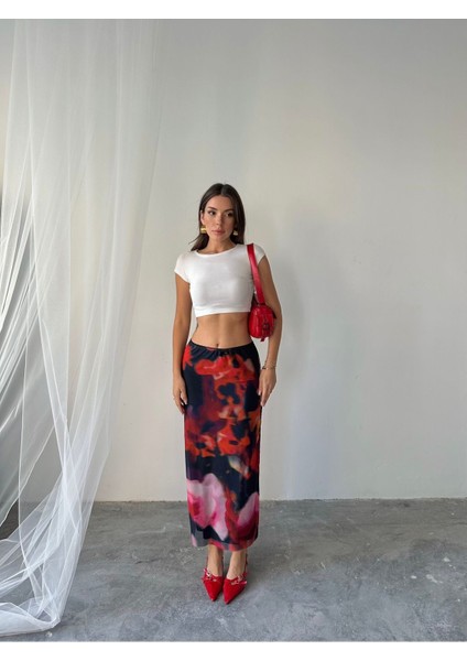 Kadın Livia Astarlı Likralı Desenli Uzun Tül Etek fiyatları