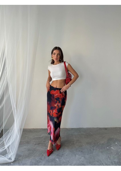 Kadın Livia Astarlı Likralı Desenli Uzun Tül Etek indirimleri