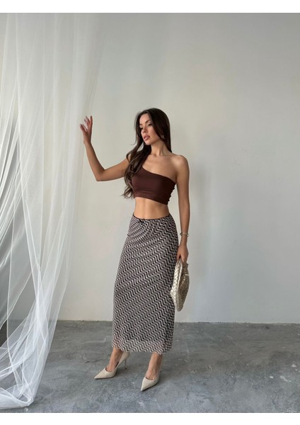 Kadın Livia Astarlı Likralı Desenli Uzun Tül Etek fırsatları