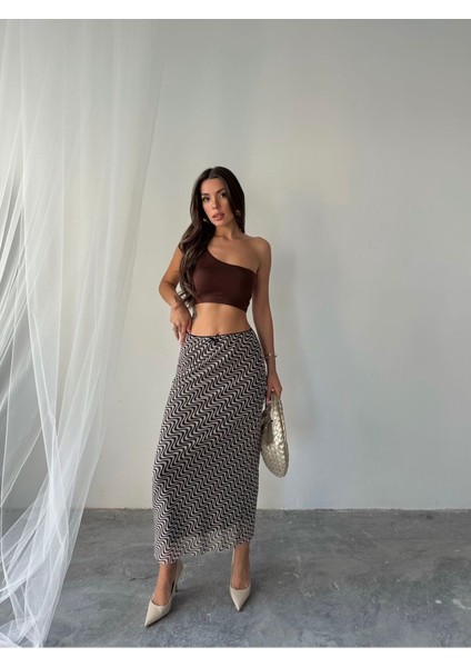 Kadın Livia Astarlı Likralı Desenli Uzun Tül Etek indirimleri