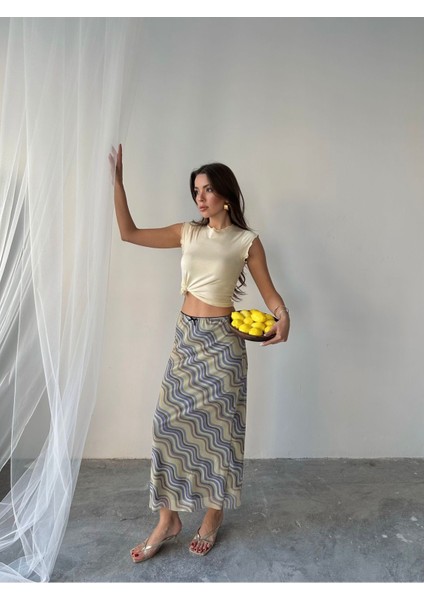 Kadın Livia Astarlı Likralı Desenli Uzun Tül Etek fiyatları