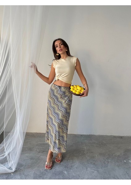 Kadın Livia Astarlı Likralı Desenli Uzun Tül Etek modelleri