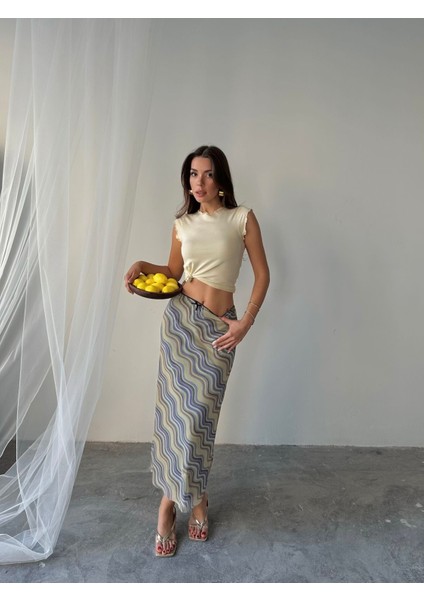 Kadın Livia Astarlı Likralı Desenli Uzun Tül Etek indirimleri