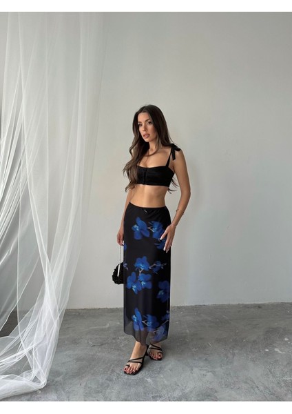 Kadın Livia Astarlı Likralı Desenli Uzun Tül Etek fiyatları