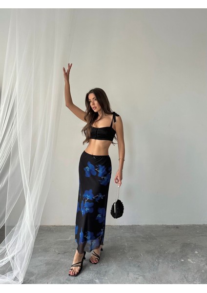 Kadın Livia Astarlı Likralı Desenli Uzun Tül Etek modelleri