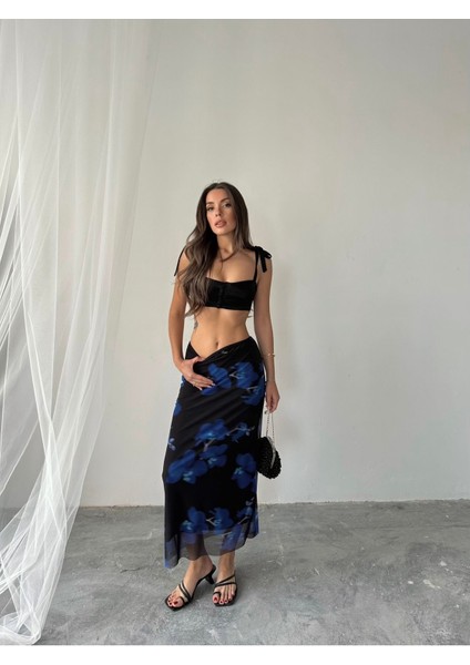 Kadın Livia Astarlı Likralı Desenli Uzun Tül Etek fırsatları