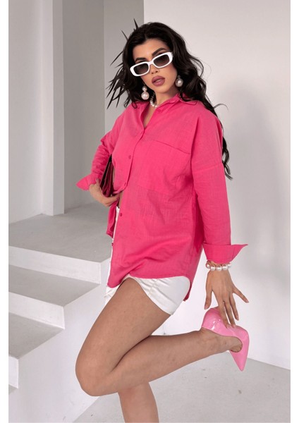 Kadın Marlot Oversize Keten Gömlek, 2025 Summer Collection