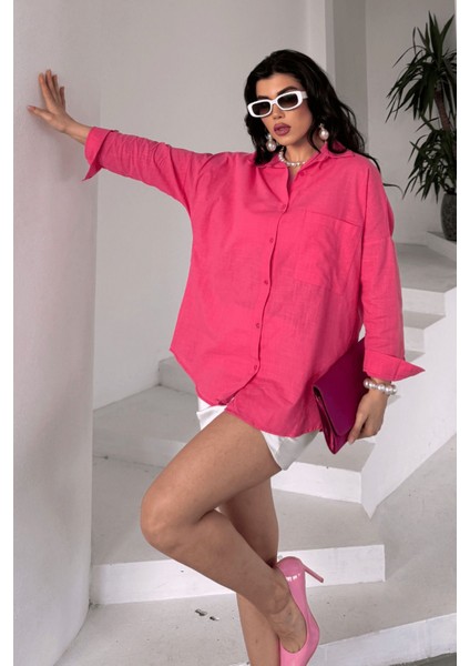 Kadın Marlot Oversize Keten Gömlek, 2025 Summer Collection